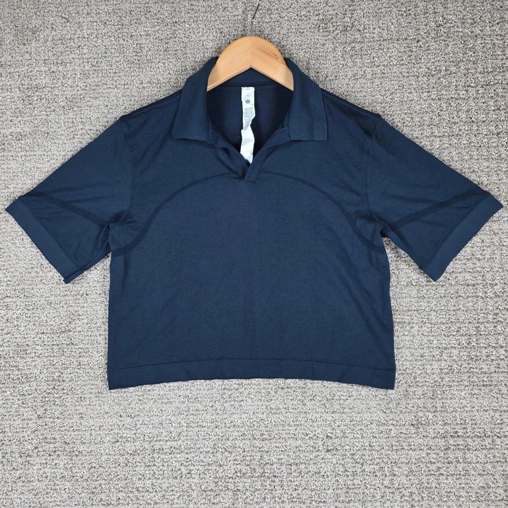 Lululemon Cropped Swiftly Tech Relaxed Fit Short Sleeve Polo Shirt Blue Size 6